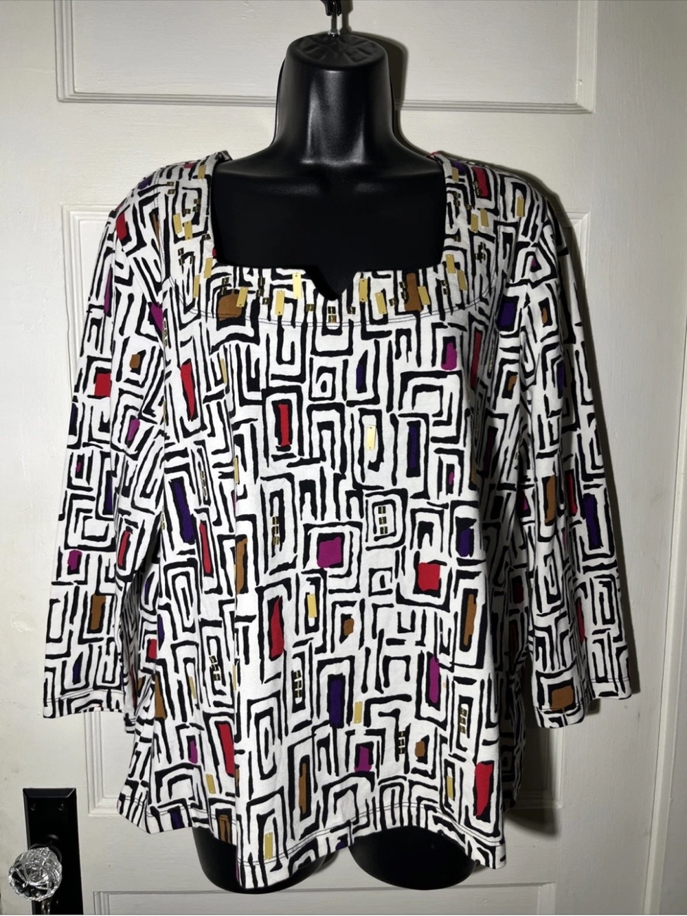 Women’s Shirt Size XL Ruby Rd Seguins Embellished Neckline 3/4 Sleeve Top Blouse